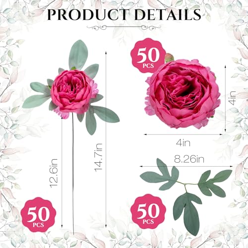 Zeyune 50pcs Artificial Peonies Flowers 4'' Fake Peonies DIY Craft Silk Flower Bulk for Home Wedding Bridal Bouquet Birthday Dining Room Table Centerpieces Backdrop Party Decor(Hot Pink) - color: Hot Pink
