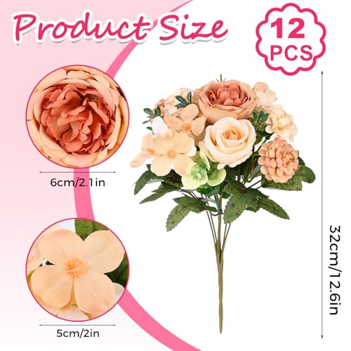 Olgaa 12 Bundles Peonies Artificial Flowers Silk Flowers Faux Peony Fake Peony Hydrangea Flower Bouquet Bulk for Vase Filler Centerpiece Table Decorations Wedding Arch Flowers (Yellow) - color: Yellow