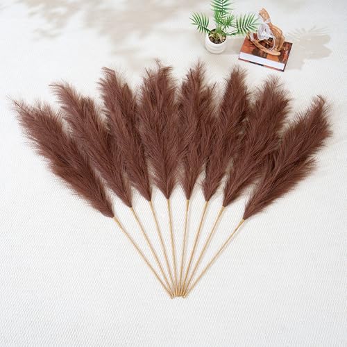 Premium Faux Brown Pampas Grass – 43.3" Tall Fluffy Decor, 8pcs 18-Branch One-Piece Stems No Assembly, Luxury Silk-Feel Feather Flowers for Boho Rustic Modern Home Decor (Cocoa Brown, 8 Stems / 110cm) - color: Faux Brown, size: 8pcs 43.3"(110cm)