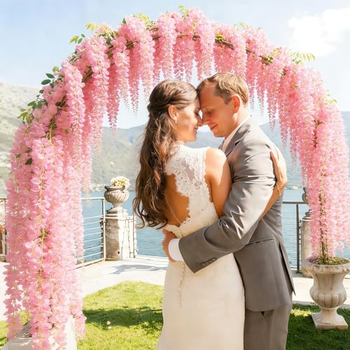 36 Pack Wisteria Hanging Flowers, Fake Hanging Flowers, 3.61 Ft Artificial Flower Vines Strings, Silk Wisteria Flowers for Home Wedding Arch Backdrop Outdoor Party Garden Yard Decor (Pink) - color: Pink, size: 36 Pack