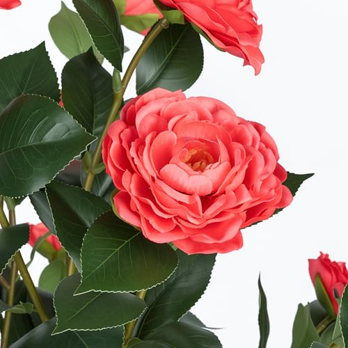 2 Pack 3FT Artificial Camellia Tree with Pink Flowers, UV Resistant Extra Lush Faux Potted Flowering Plant for Indoor Outdoor Front Porch Patio Home Office Decor, 36 Inch Tall Fake Tree - color: Camellia Tree Pink