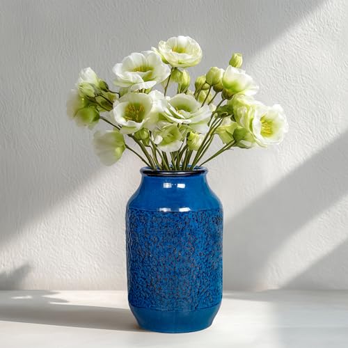 Blue Vase for Decor, 9 inch Ceramic Flower Vase, Modern Decorative Vases Home Decor, Bathroom Bedroom Office Living Room Shelf Decoration - color: Blue - 2