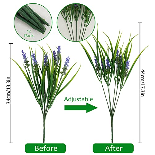 obbsie 12 Bundles Artificial Plants Outdoor, 18.2" UV Resistant Faux Monkey Grass Greenery Stems No Fade Faux Plastic Flowers Shrubs for Home Weddings Garden Porch Front Patio Office Decor - Purple - color: Purple, size: 12 Pcs