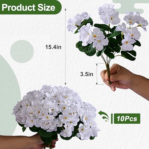 Artificial Crabapple Flowers for Outdoor 10 Pcs Artificial Chinese Flower Fake Flowers with Stems Silk Realistic Floral Arrangement for Front Door Porch Planter Patio Balcony (White) - color: White