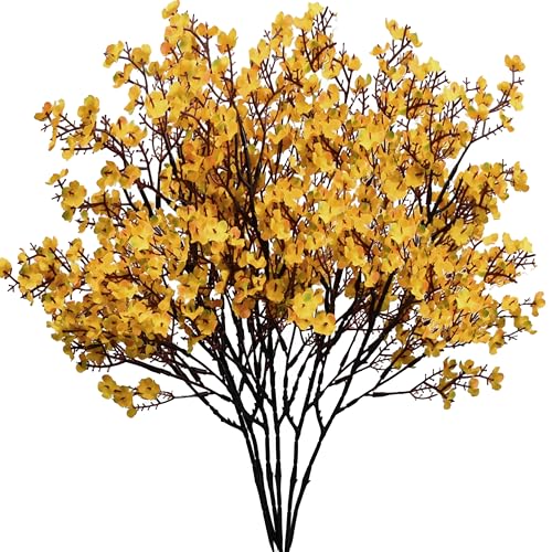 Mandy's 6 Bundles Artificial Dark Yellow Baby’s Breath Flowers | 18.5 Inch Silk Gypsophila European Style Modern Home Decor Centerpiece Neutral Wedding Flower Arrangements - color: Dark Yellow