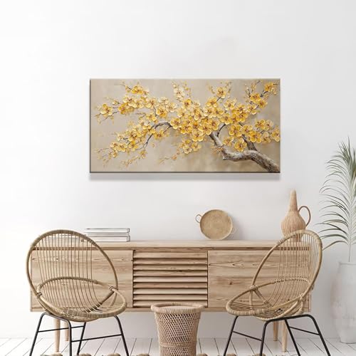 Modern Tree Of Life Wall Art Golden Yellow Flowers Wall Art Decor Canvas Prints Wall Pictures For Living Room Kitchen Bedroom Bathroom Office Apartment Decor 20x40 Inch - color: Yellow, size: 40"L x 20"W