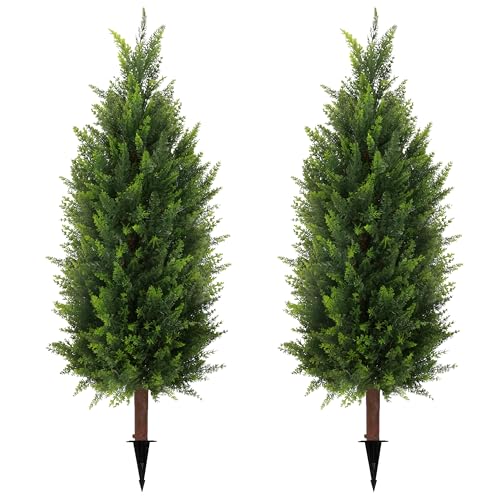 Sunnyglade 2 Packs 35.5" Artificial Cedar Tree, Fake Cedar Shrub Bushes Trees with Spike Faux Topiary Plants Tree for Indoor, Garden, Yard, Porch, Patio Decor (Cedar) - color: Green