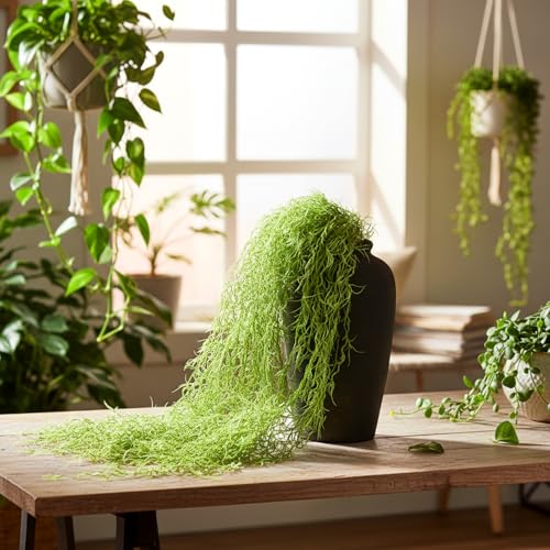 4 Pcs 33 Inch Fake Spanish Moss with 7 oz Artificial Green Moss for Potted Plants Indoor Hanging Garland Greenery Faux Vines Plants Faux Seaweed Greenery for Crafts DIY Garden Home Decor