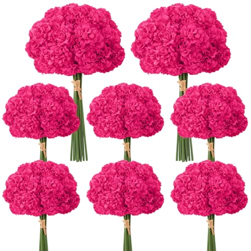 72 Pcs Hot Pink Hydrangea Artificial Flowers, Round Floral Bouquet for Home Decor, Wedding, Party, and Seasonal Decoration, Realistic Fake Flowers for Centerpieces, Aisle, Table Arrangements - color: Hot Pink