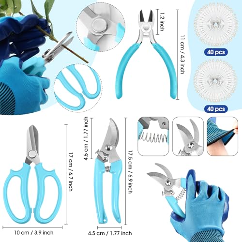207 Pcs Flower Arrangement Supplies Florist Garden Tool Gift Kit for Women Include Blue Tool Bag Thorn Remover Rose Stripper Outdoor Hand Tools Stem Pruning Shear Gloves Stem Wire Etc Wedding DIY Kit - color: Blue