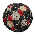 Bridal Wedding Bouquet Luxury Gold Rhinestone Brooch Bouquet for Bride Bridesmaid Quinceanera Satin Rose Artificial Flower Bouquet Wedding Black and Burgundy 9.5in - color: Black & Burgundy (Black Handle), size: Diameter: 9.5 inches