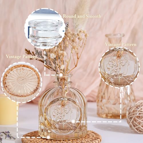 UPBUD Amber Glass Bud Vases Set of 5, Gold Flower Vase for Centerpieces, Small Clear Vases in Bulk for Wedding Decorations, Vintage Vase for Table, Recepetion, Home Décor - color: Standard-gold Amber, size: 5pcs