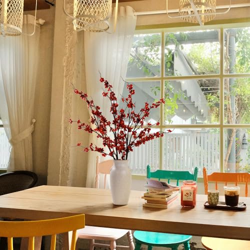 LESING 4pcs Cherry Blossom Flowers Artificial, Fake Silk Cherry Blossom Branches Tall Peach Blossom Flower Stems Arrangement for Wedding Home Office Party Decoration (Red-2) - color: Red-2