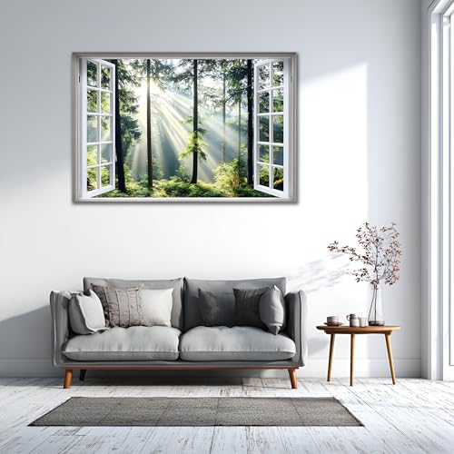 AMAZING WALL Morning Forest Sunlight View Peel and Stick 3D Fake Window Stickers,Self-Adhesive Nature Decals Wall Murals for Home Decor,16x24in/1PCS - color: Forest Sunlight, size: 16x24"/1pcs