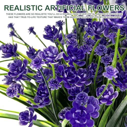 TURNMEON 20 Bundles Artificial Flowers for Outdoors, Summer Spring Grass Camellia Fake Flowers Plastic Plants, UV Resistant No Fade Faux Greenery for Gardens Porch Cemetery Decor 500 Heads(Purple) - color: Purple, size: 20 Bundles