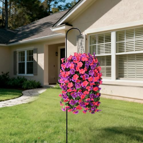 INQCMY Artificial Hanging Flowers Basket for Outdoor Summer Decoration,4pcs Faux Silk Begonia in Planter Look Real UV Resistant for Outside Home Porch Patio Balcony Yard Decor(Orchid Rose Red) - color: Orchid Rose Red