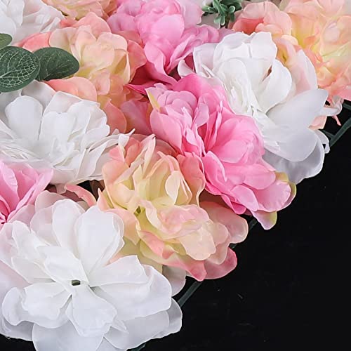 12 Pcs Artificial Flower Wall Panels 60x40cm Silk Hydrangea Wall Panel Flowers, Rose Wall Panel Artificial Flowers Wall Decor 3D Flower Wall Panel Silk Flowers - color: Champagne Powder + Eucalyptus