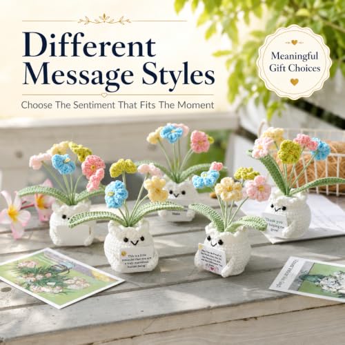 YOOJEE Crochet Forget Me Not Flower Pot Birthday Gifts for Women | Pet Display Box, Happy Birthday Message Card, Colorful Handmade Keepsake, Desk Decor, Gift For Mom Friend Sister Coworker - color: E-Happy Birthday