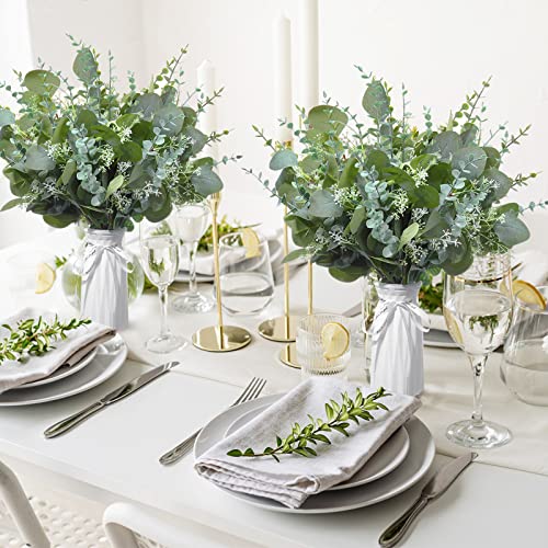 Tigeen 150 Pcs Artificial Eucalyptus Stems, 2 Styles Faux Greenery Leaves with Silver Dollar and Small Leaf Sprays for Wedding Bouquet DIY Floral Arrangements, Centerpieces, Home Decor (Green)