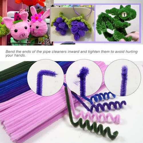 TOAOB 200pcs Pipe Cleaners Craft Supplies DIY Cornflower Bouquets Making Purple Thick Chenille Stems Artificial Flowers Craft Supplies for DIY Art Home Decorations Pink Blue Purple Moss Green - color: Pink/Blue/Purple/Moss green