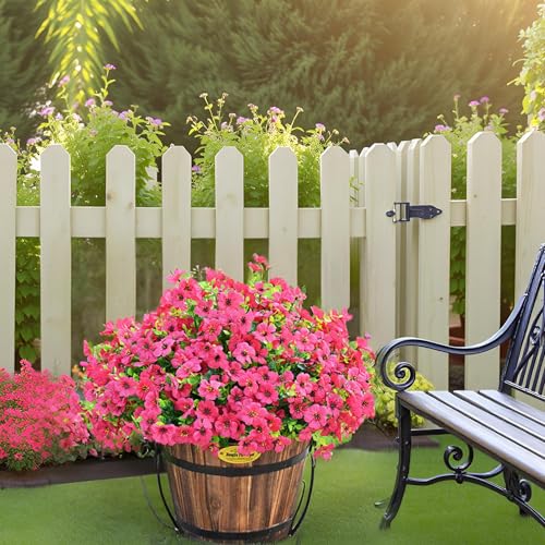LADADA Artificial Flowers for Outdoors Fake Plants, 8 Bundles Fake Silk Rose Red Daisy Eucalyptus Realistic UV Resistant for Outside Home Planter Porch Patio Yard Decor - color: Red