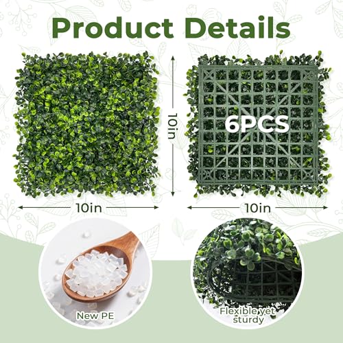 Artificial Grass Wall Panel Screen: 10"x10" 6P (4.2 sqft) UV-Anti Faux Boxwood Panels for Indoor Outdoor Green Wall Decor, Privacy Fence, Patio, Balcony, Party Backdrop - size: 10"x10" 6P
