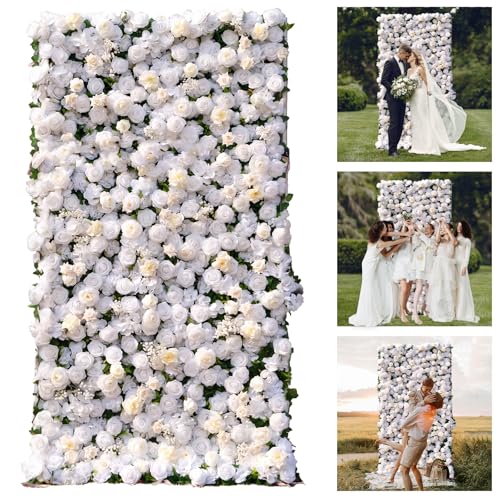 Artificial Flower Wall Panels, 3D Silk Rose White Floral Backdrop for Wedding, Baby Show, Party and Home Decor, Quick Assembly/Storage, Both Eco ＆ Pet Friendly, 4ft*8ft - color: Whiterose, size: 4ft*8ft
