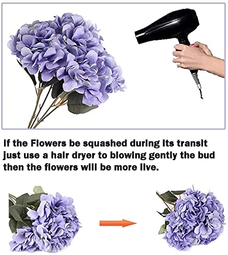 Jim's Cabin Artificial Flowers Silk Hydrangea Arrangements 1Bouquet with 5 Big Heads Fake Flower Bunch for Women Bedroom Wedding Cabin Decor DIY (Grey) - color: Grey