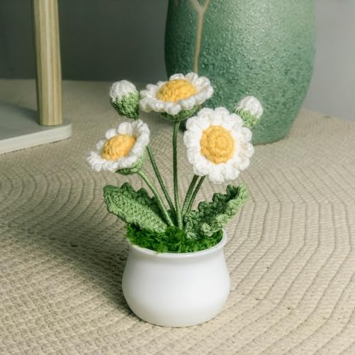 Joekaran Crochet Flowers Cute Little Potted Flower, Birthday Gifts for Women, Mother's Day, Teacher’s Day, Graduation, Anniversary, Desk Decor, Home Office Decoration (White Daisy) - color: White Daisy