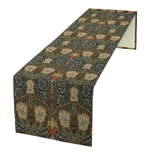 William Morris Style Plant Table Runner for Table Decor, Rustic Art Flower Vintage Floral Botanical Printed for Kitchen Dining Room Living Room Farmhouse Party Holiday Decorate 13" x 36" - color: William Morris_8, size: 13"W x 36"L (Pack of 1)