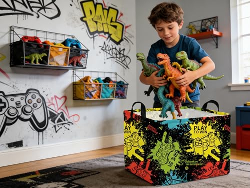 Rectangular Kids Storage Basket,Game Basket for Boys Kids,Waterproof foldable storage baskets,Game Bin,Gift Baskets,Boys Room Decor(Games) - color: Games