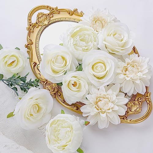 AGIRL Artificial Flowers Combo Fake Flowers Rose Silk Flowers with Stems for DIY Wedding Bouquets Centerpieces Arrangements Table Decor Bridal Baby Shower Party Home Decor (Cream White) - color: Cream White