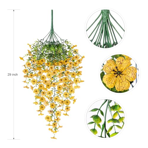 Ammyoo Artificial Hanging Flowers for Outdoors Faux Plants Decoration, 2 Packs Fake Silk Daisy Flower Realistic Outdoor Flowers UV Resistant Porch Patio Window Yard Outside Decor(Yellow) - color: Yellow