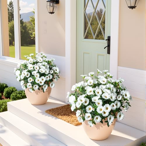 Artificial Flowers for Outdoor Window Box & Porch Decor, UV Resistant Faux Hanging Morning Glory Flowers for Patio, Balcony Cottage Garden Realistic Outdoor Floral 13.3" No Pot (White) 8PCS - color: White 8pcs