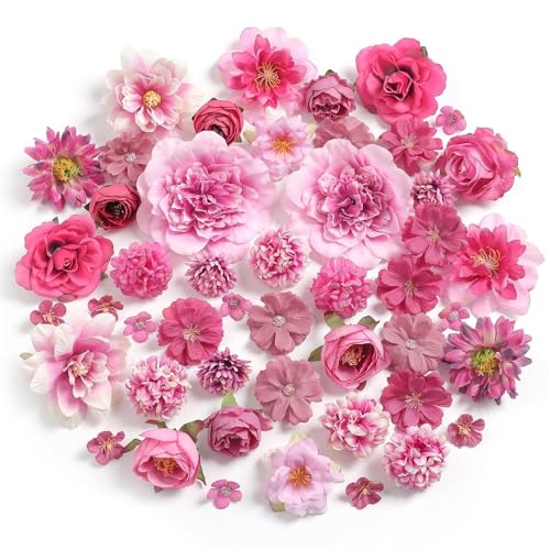 Artificial Flowers Heads Combo Rose Red Flowers Mix Silk Flowers Heads Pink Bulk Faux Rose for Craft Garland Graduation Cap Wedding Bridal Baby Shower Home Party Decoration DIY Cake Decor - color: Rose Red
