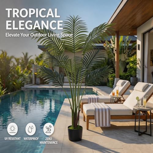 4ft Faux Areca Palm Tree Potted Realistic Tropical Silk Plant | Realistic 120cm Golden Cane palm for Home Garden Office Store Decoration UV protected maintenance free silk floor greenery - size: Palm Tree 120cm