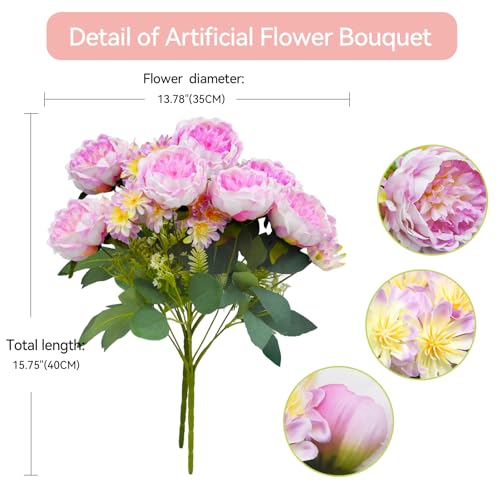 Peonies Artificial Flowers, Fake Peony Bouquet, Realistic Faux Peony Silk Flowers for Wedding, Home Décor, and Table Centerpieces – Ideal for Arrangements and Special Occasions 2 Bouquets (Light Pink) - color: Light Pink
