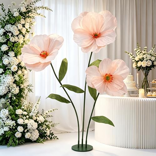 6ft Champagne Giant Flowers for Decoration with Stand, Large Artificial Poppy, Big Paper Flower Decor for Garden Wedding Party Photography Props Hotel Office Art Gallery Shop Window Display - color: Champagne