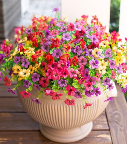 HyeFlora Artificial Flowers for Outdoor Indoor Garden Home Decoration, Faux Flower Daisy with Eucalyptus Leaves Fake Plants Greenery Boxwood Porch Patio, 12 Bundles (Mix Pink Red Purple Yellow) - color: Mix Pink Red Purple Yellow