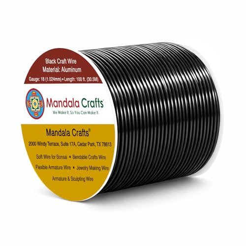 Mandala Crafts 18 Gauge Anodized Aluminum Craft Wire for Jewelry Making - 100 FT Colored Flexible Black Wire - Bendable for Bonsai Armature Crafting Sculpting - color: Black, size: 18 Gauge