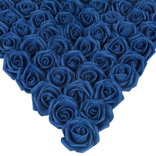 Fake Roses,200PCS Navy Blue Flowers 1.97in Foam Roses Artificial Flowers for Craft DIY Wedding Party Home Decoration(Navy Blue) - color: Navy Blue