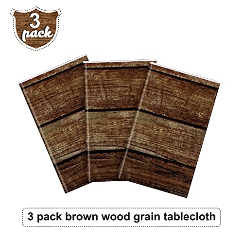 Irenare 3 Pcs Brown Wood Grain Tablecloths Rustic Plastic Table Covers for Rectangle Table, Vintage Farmhouse Tablecloth Decorations for Western Barn Birthday Wedding (54 x 108 Inches) - size: 54 x 108 inches