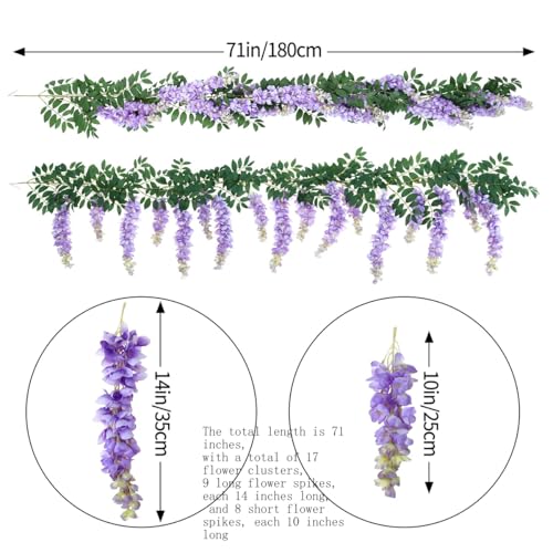 1pc/2pcs Encrypted Flower Vine Wisteria Artificial Flowers Garland,White Wisteria Hanging Flowers Flower Garland Decorations for Home Garden Outdoor Ceremony Wedding Arch Decoration (Purple, 2pcs) - color: Purple, size: 2pcs