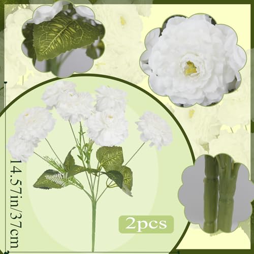 2 Pcs Artificial Flowers Zinnias Silk Flowers with Stems Zinnia Elegans Artificial Flowers for Outdoors Floral Arrangements Table Centerpieces Wedding Party Home Spring Summer Decor White - color: White