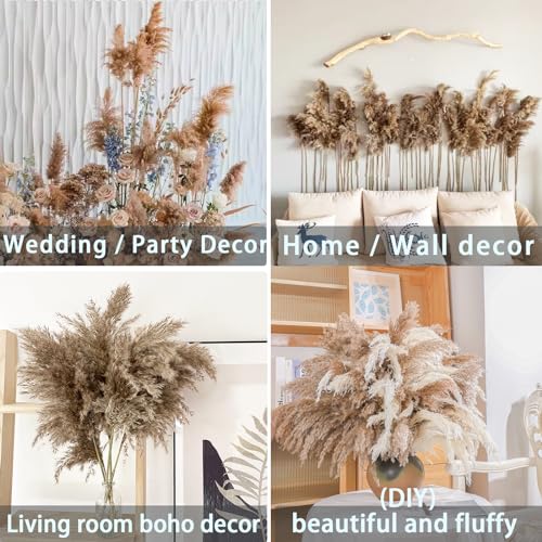 30 Stems 28” inch Fluffy Brown Pampas Grass Decor Tall - Natural Dried Pampas Grass, Large Pompas Grass, Dry Pampas Bulk for Living Room Decor, Boho Home Decor , Wedding Decor , Gift( 30 Brown ) - size: 30pcs brown