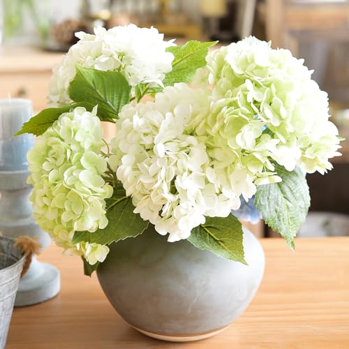 FiveSeasonStuff Fresh Lime Green Hydrangeas – 3 Stems Real Touch Artificial Flowers with Soft Petals for DIY Bouquets, Table Centerpieces, and Home Decor – Lifelike Faux Blooms in Gift Box - color: Lime Green (3 Stems)