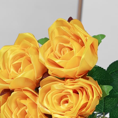 100Pcs Ready-to-Use Satin Rose Petals, Create Custom Eternal Flower Bouquets for Wedding, Engagement, Anniversary Easily DIY (Gold) - color: 100 Pcs Gold