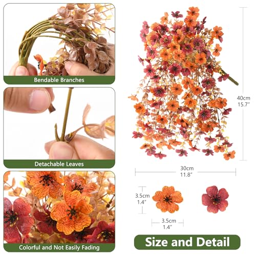 Homsunny Artificial Faux Mums Fall Flowers for Outdoor Outside Decoration, 2 PCS Fake Silk Daisy Flower Plants Realistic UV Resistant for Home Porch Balcony Patio Autumn Decor (Orange Brown - color: Orange Brown