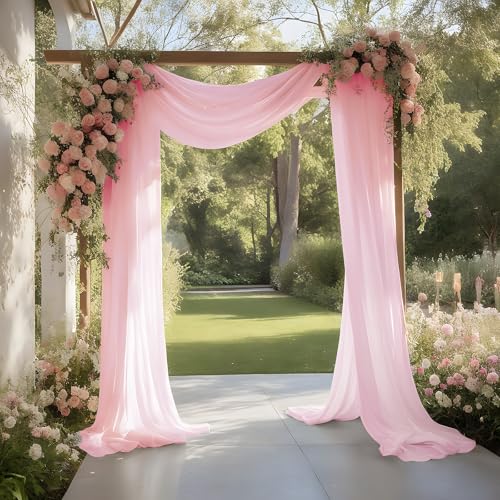 Baby Pink Wedding Arch Draping Fabric Shimmery Sheer Drapes 31" x 20 ft Extra Long Backdrop Curtains for Wedding Anniversary Party Summer Outdoor Events 4th July Photo Backgrounds - color: Baby Pink, size: 240" L x 31" W (1 Panel)