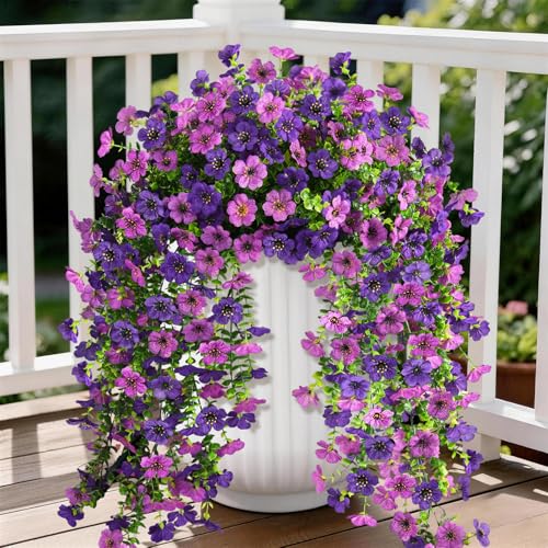 ZFProcess Artificial Hanging Flowers Plants for Outdoor Spring Summer Decoration, 2PCS Faux Silk Daisy UV Resistant Look Real for Outside Home Indoor Planter Porch Garden Yard Decor(Dark Orchid) - color: A Dark Orchid